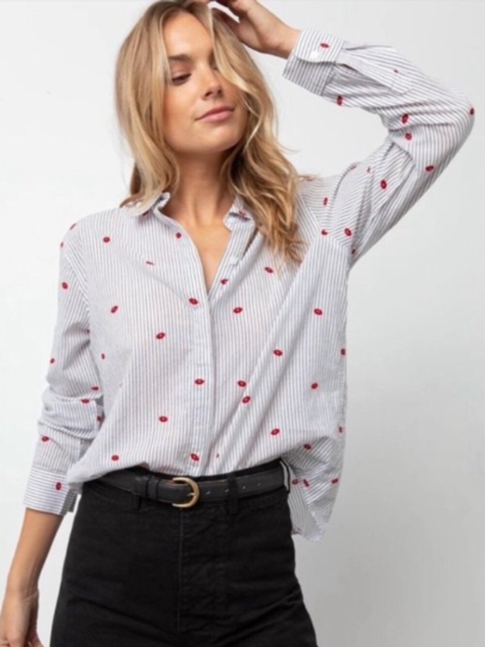 Rails Taylor Flocked Kisses Striped Button-Up Shirt
